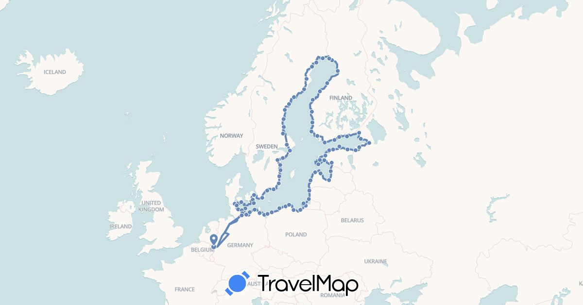 TravelMap itinerary: driving, cycling in Germany (Europe)