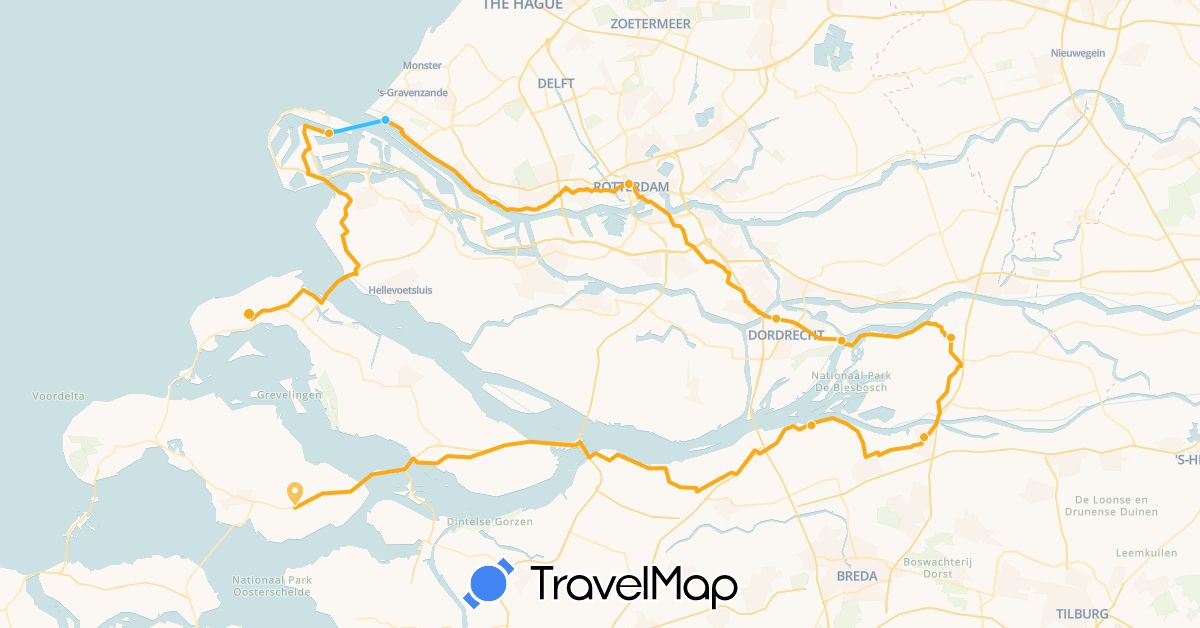 TravelMap itinerary: driving, boat, cycling in Netherlands (Europe)
